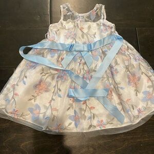 Rare Editions Blue and Pink Ruffled Tie Front Dress